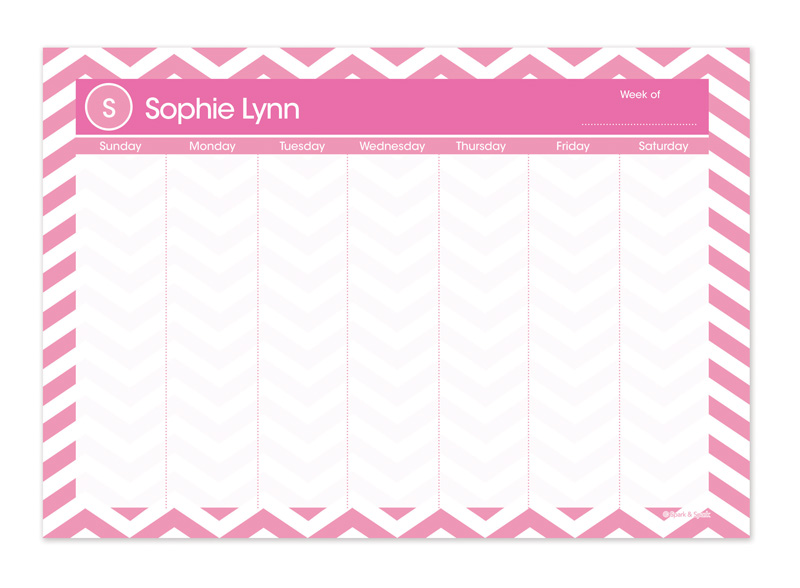Pink Chevrons Weekly Removable Wall Calendar
