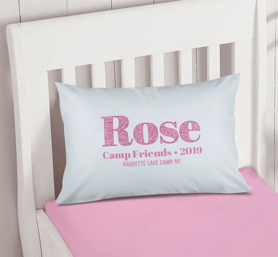 Glitter Pink Name Autograph Camp Pillowcase Cover