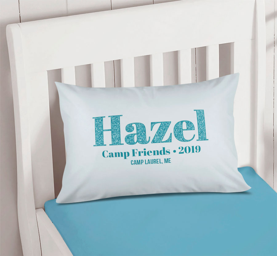 Glitter Blue Name Autograph Camp Pillowcase Cover