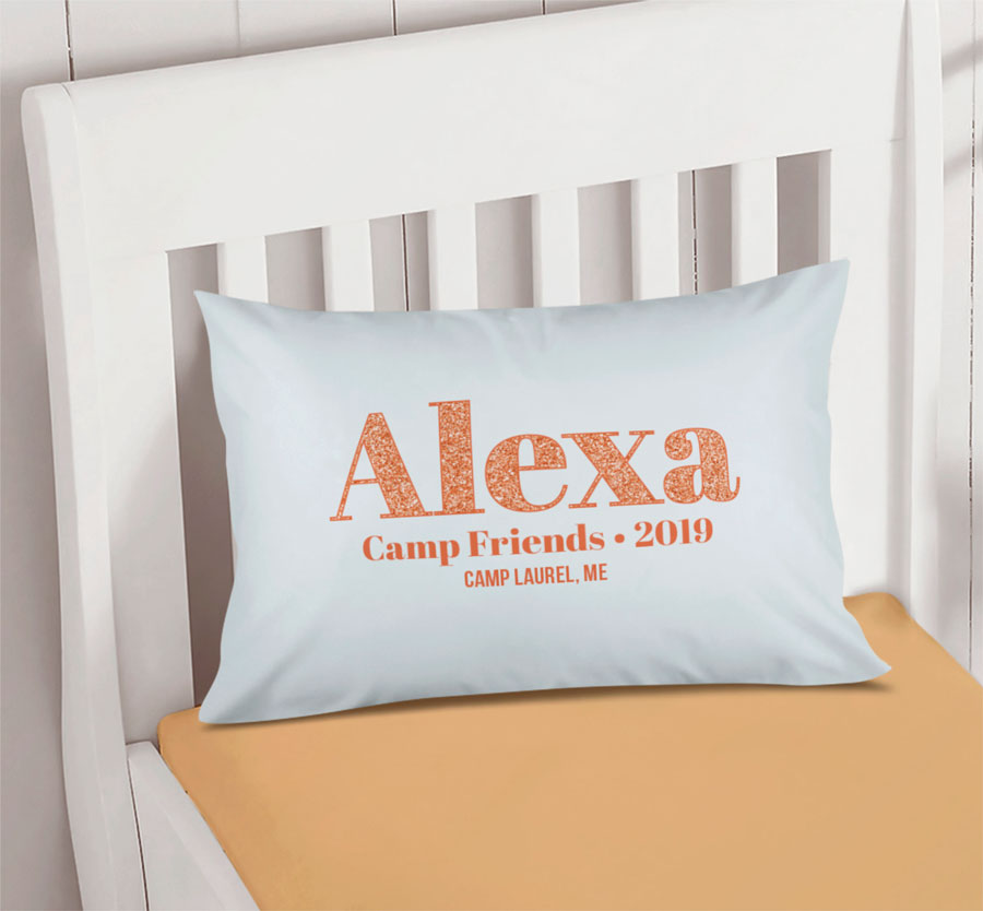 Glitter Orange Name Autograph Camp Pillowcase Cover