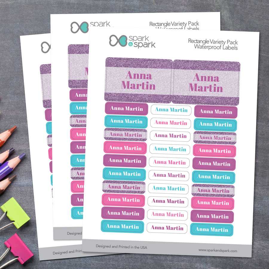 Glitter Purple Name Waterproof Labels Rectangular Pack (Set of 128)