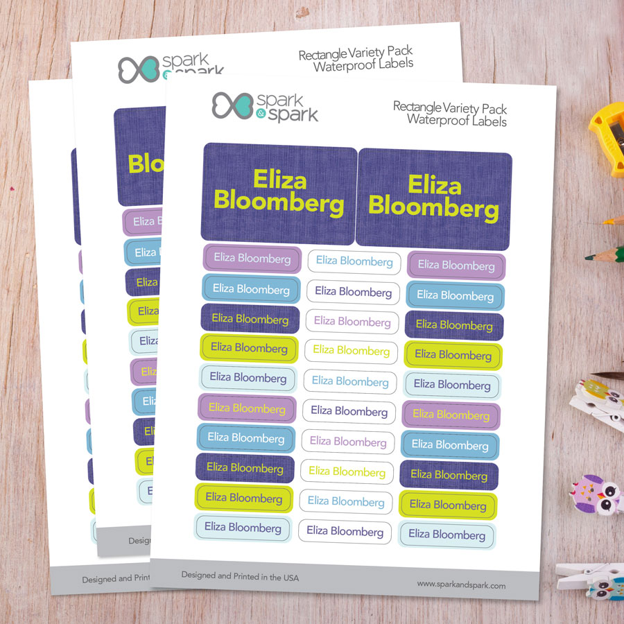 Linen Purple Style Waterproof Labels Rectangular Pack (Set of 128)