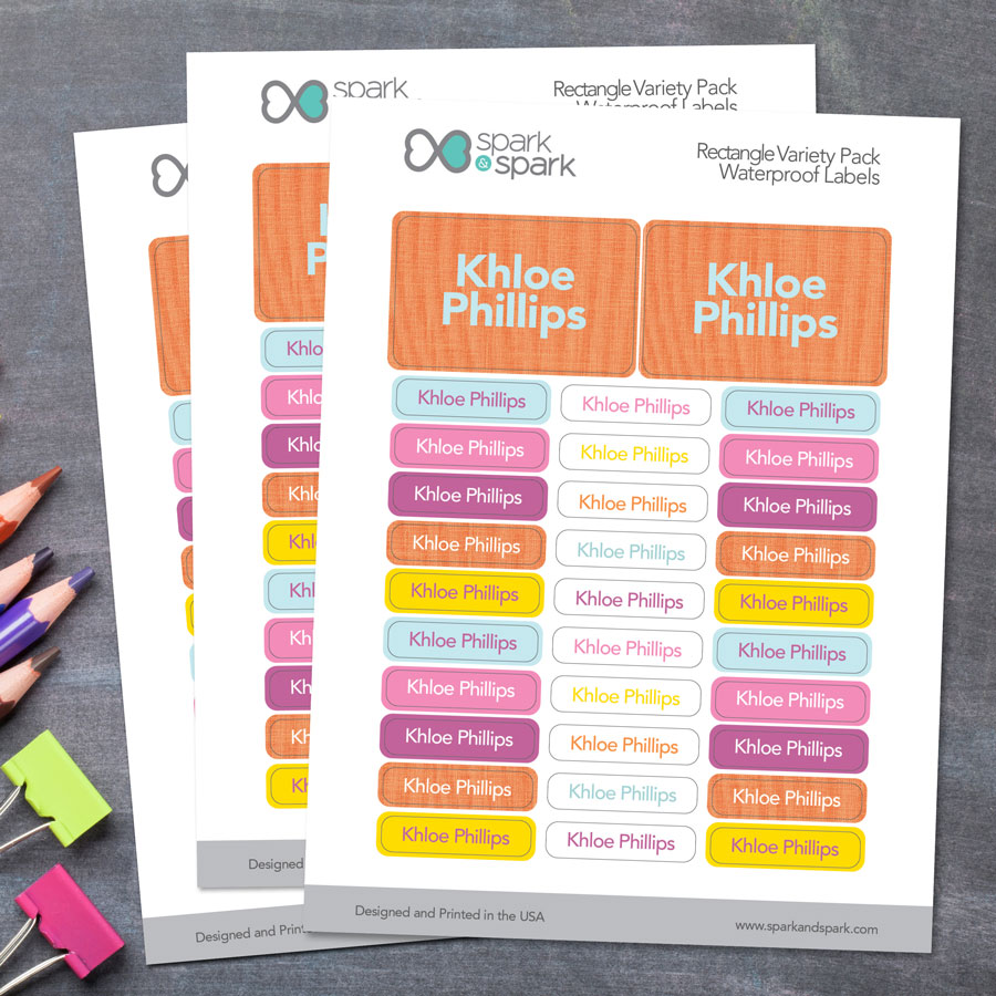 Linen Orange Style Waterproof Labels Rectangular Pack (Set of 128)