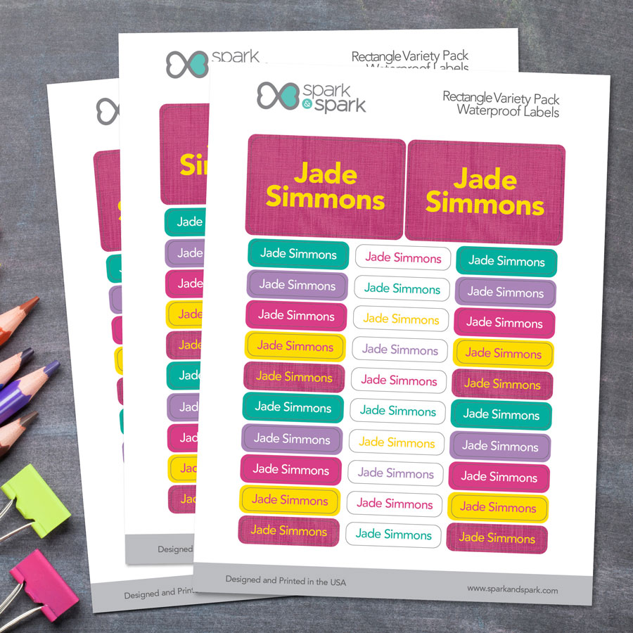 Linen Fuschia Style Waterproof Labels Rectangular Pack (Set of 128)