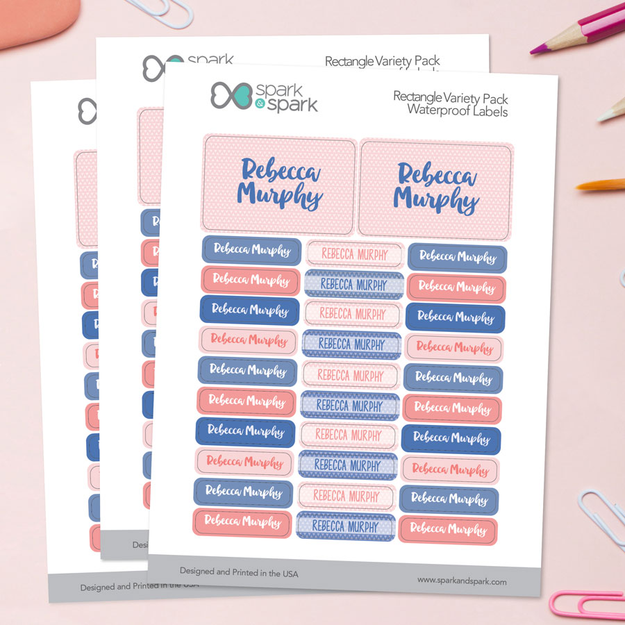 Cute Minimalist Name Waterproof Labels Rectangular Pack (Set of 128)