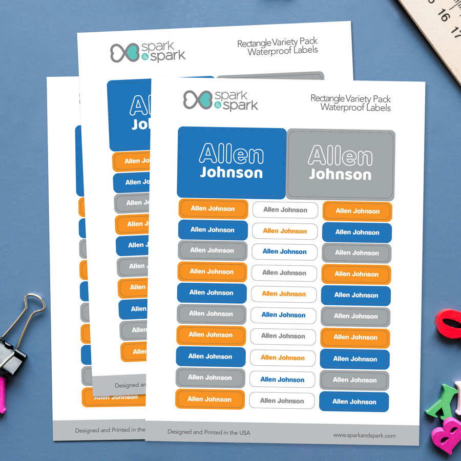 Modern Blue Waterproof Labels Rectangular Pack (Set of 128)