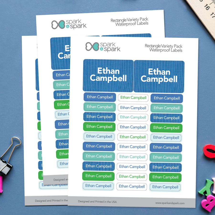 Linen Blue Style Waterproof Labels Rectangular Pack (Set of 128)