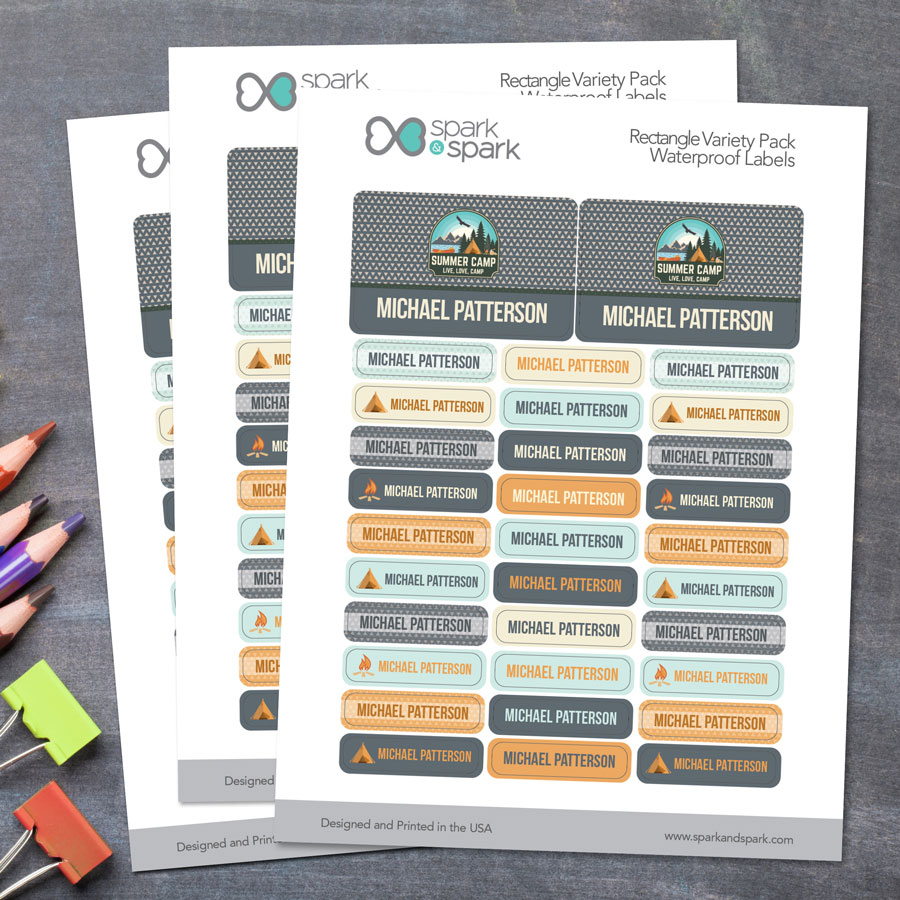 Live, Love, Camp Gray Waterproof Labels Rectangular Pack (Set of 128)