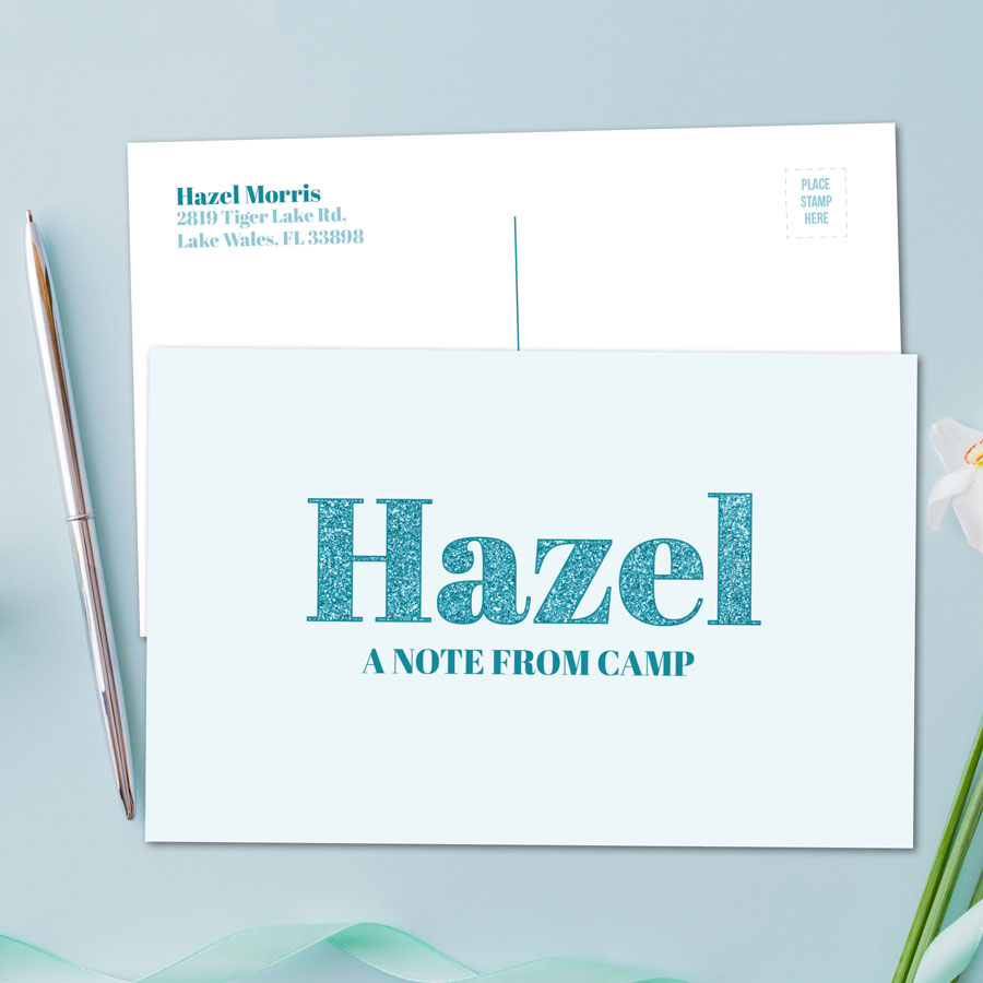 Glitter Blue Name Postcards