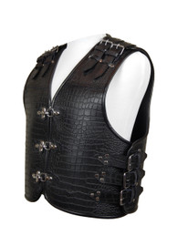 Croc Finish Side View - Thick Viking Style Leather Motorcycle Vest