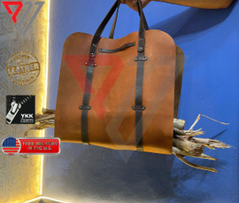 Firewood carrier, Leather Firewood Carrier ,Full Grain Leather, Wood Log Carrier, wood handle, Gift for Her, Handmade