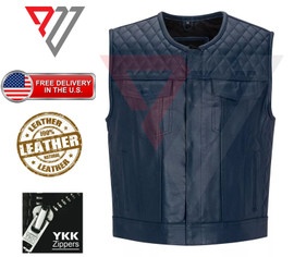 Mens Blue Genuine Leather Motorcycle Vest/Slim Fit Sleeveless Jacket/Biker Vest Mens Blue Genuine Leather Motorcycle Vest/Slim Fit Sleeveless Jacket/Biker Vest