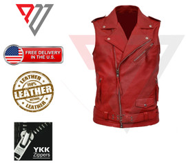 Men Red Genuine Leather Motorcycle Vest/Slim Fit Sleeveless Jacket/Biker Vest Men Red Genuine Leather Motorcycle Vest/Slim Fit Sleeveless Jacket/Biker Vest