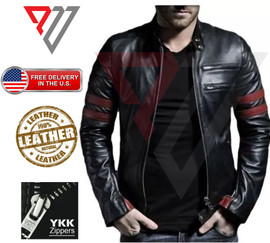 Men's Genuine Lambskin Black Leather Classic Slim Fit Motorcycle Biker Jackets