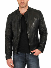 Men's Real Lambskin Soft Black Leather Slim Fit Motorcycle Biker Casual Jackets