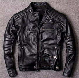 Men's Black Leather Jacket Genuine Soft Sheep skin Biker Café Racer Style