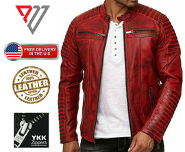 Men's Real Lambskin Soft Red Leather Classic Slim Fit Motorcycle Biker Jackets
