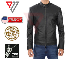 Men's Real Lambskin Black Leather Classic Slim Fit Motorcycle Biker Jackets