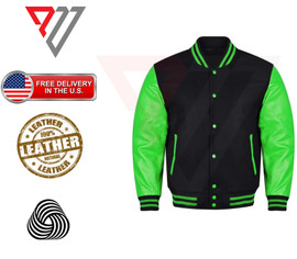 Varsity Letterman Wool & Real Cowhide Leather Sleeves High Quality Bomber Jacket PWV-VAR12