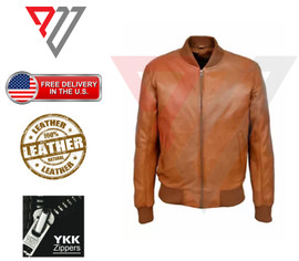 Men's Real Lambskin Soft Brown Leather Classic Slim Fit Motorcycle Biker Jackets PWV-LJ25-BR