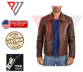 Men's Real Lambskin Soft Brown Leather Classic Slim Fit Motorcycle Biker Jackets PWV-LJ15-BR