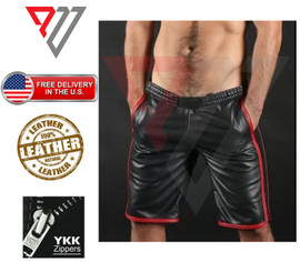 Men's Black Genuine Leather Shorts Sexy Club Wear Gay Fetish Classic Real Short PWV-LSHORT4