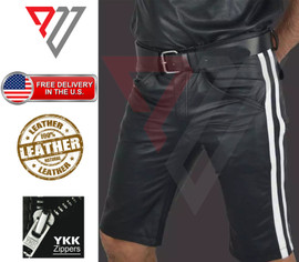 Men's Black Genuine Leather Shorts Sexy Club Wear Gay Fetish Classic Real Short PWV-LSHORT6