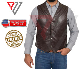 Mens Black Genuine Leather Motorcycle Vest/Slim Fit Sleeveless Jacket/Biker Vest PWV-LV5