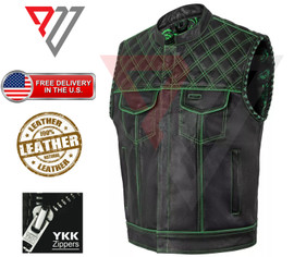 Men Black Genuine Leather Motorcycle Vest/Slim Fit Sleeveless Jacket/Biker Vest PWV-LV15