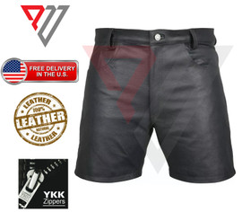 Mens Black Genuine Leather Shorts Sexy Club Wear Gay Fetish Classic Real Shorts PWV-LSHORT1