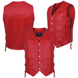 Unisex Red Motorcycle Vest with side laces.