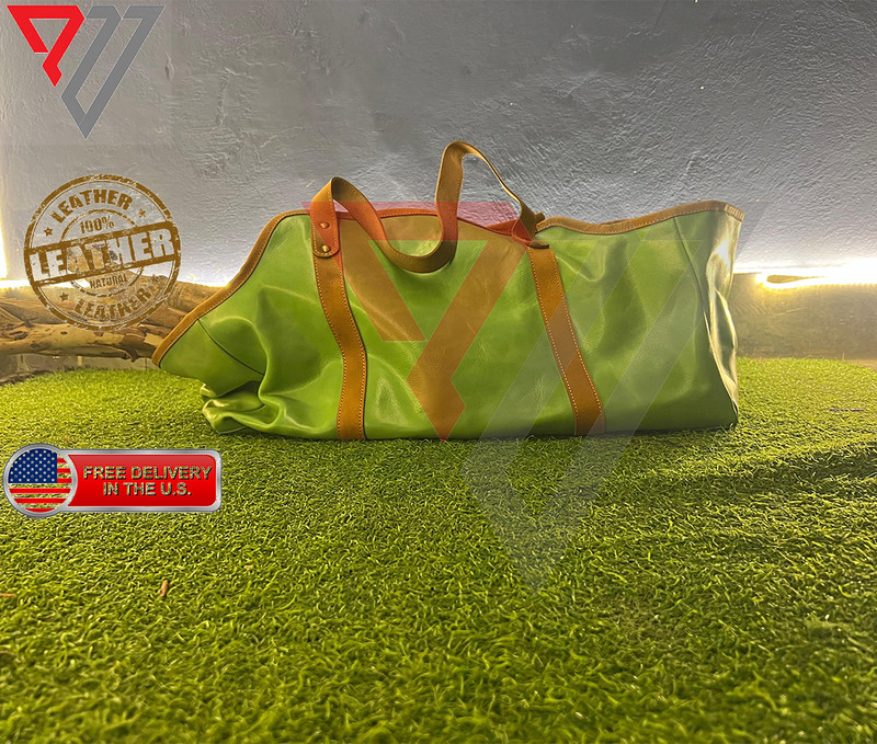 Firewood Carrier, Personalized Log Carrier, Leather Fireplace Accessory, Leather Outdoor Wood Carrier with Handles, Gift for Dad