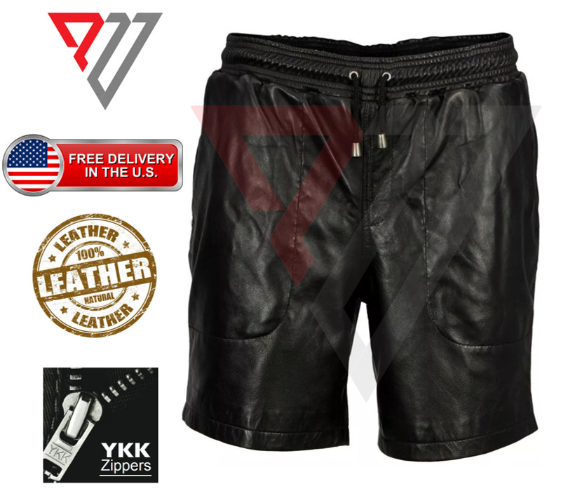 Mens Black Genuine Leather Shorts Sexy Club Wear Gay Fetish Classic Real Short PWV-LSHORT2