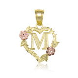 10kt Gold  Heart Initial Pendant
