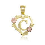 10kt Gold  Heart Initial Pendant