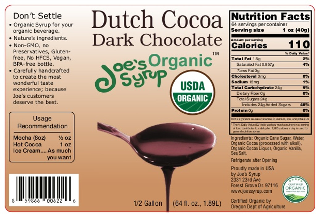 Half Gallon USDA Organic DARK CHOCOLATE Sauce