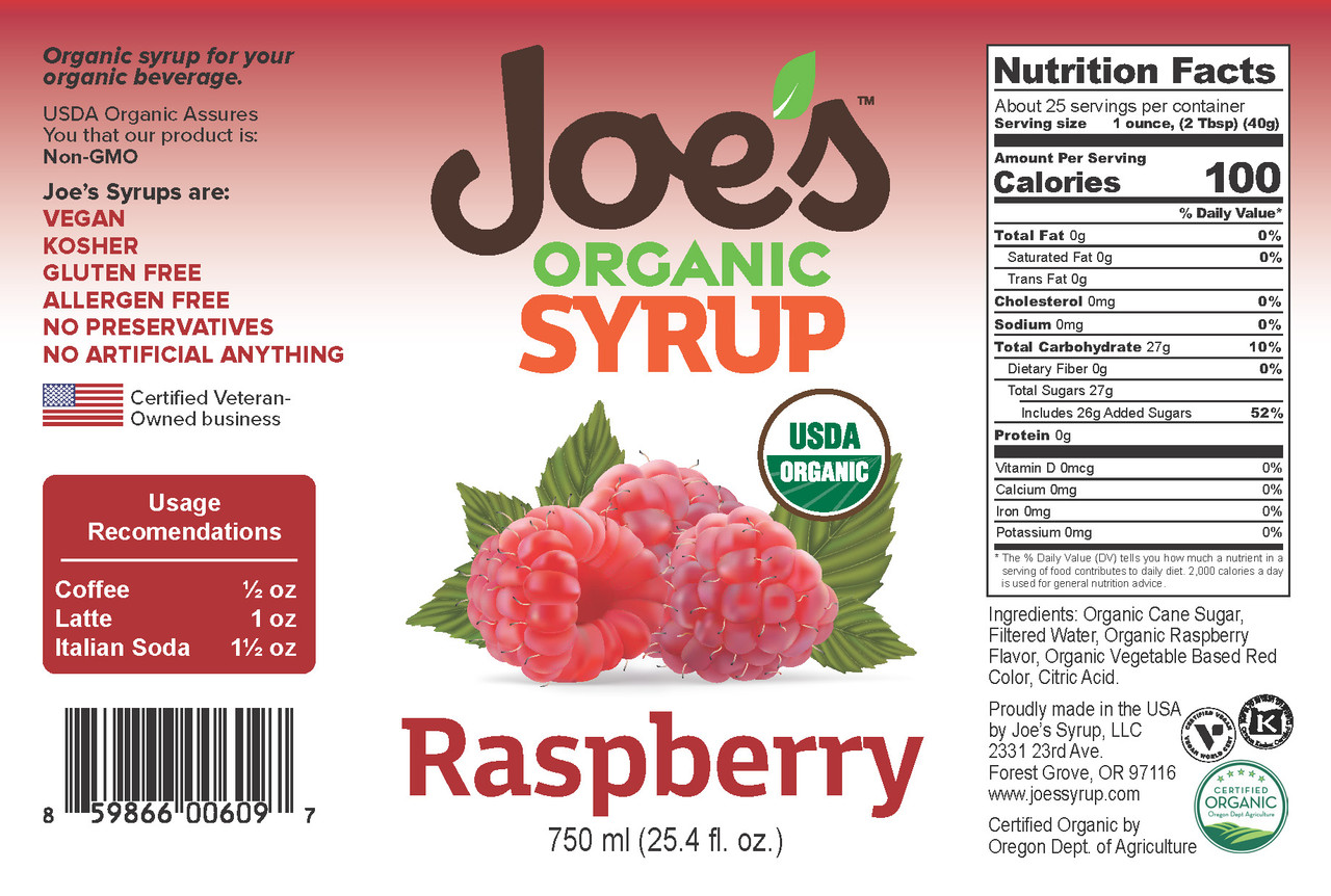 USDA Organic RASPBERRY - Joe's Syrup USDA Organic RASPBERRY - Joe's Syrup