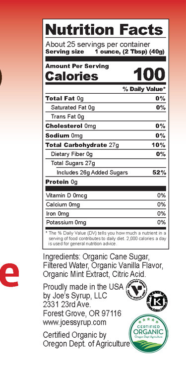 USDA Organic CANDY CANE MINT - Joe's Syrup