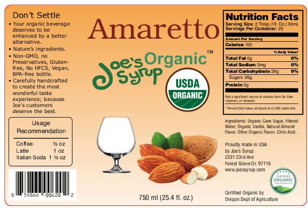 USDA Organic AMARETTO - Joe's Syrup