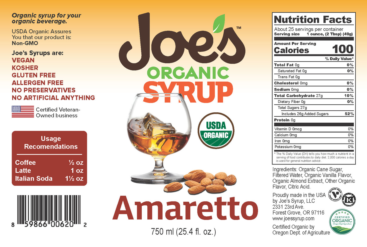 USDA Organic AMARETTO - Joe's Syrup