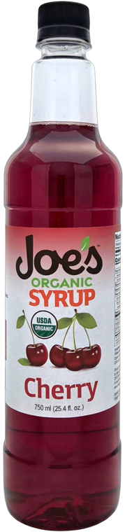 Plump, sweet, tangy.  A favorite with kids of all ages.  Available all year. Made with care, using organic cane sugar, organic Cherry, and just enough citric acid to give it the tartness you expect.  Use Joe's organic Cherry syrup on shaved ice, in Smoothies, Italian soda, ice tea and your favorite specialty beverage.