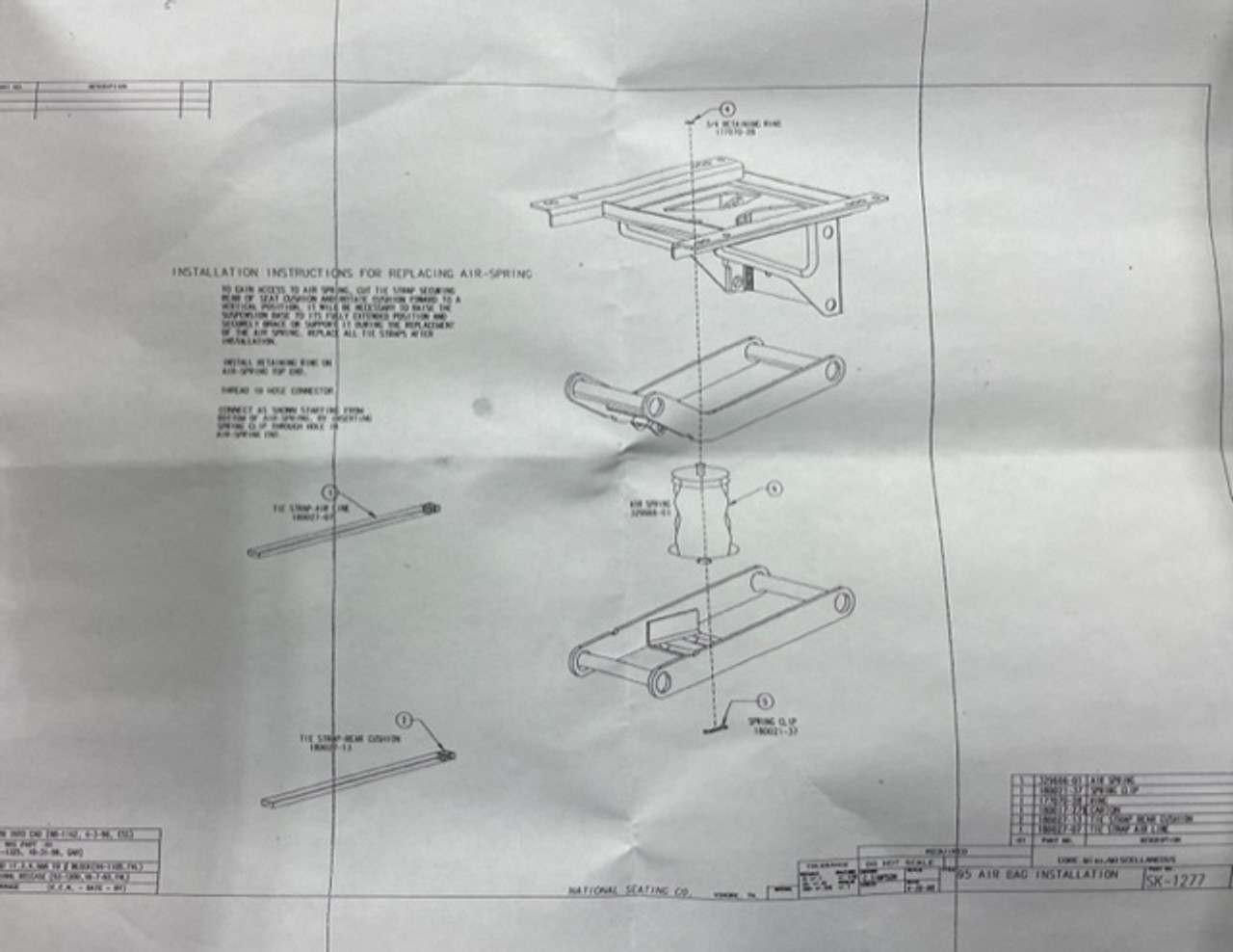 National Seating SK-1277 Air Spring Kit for 95 Bases