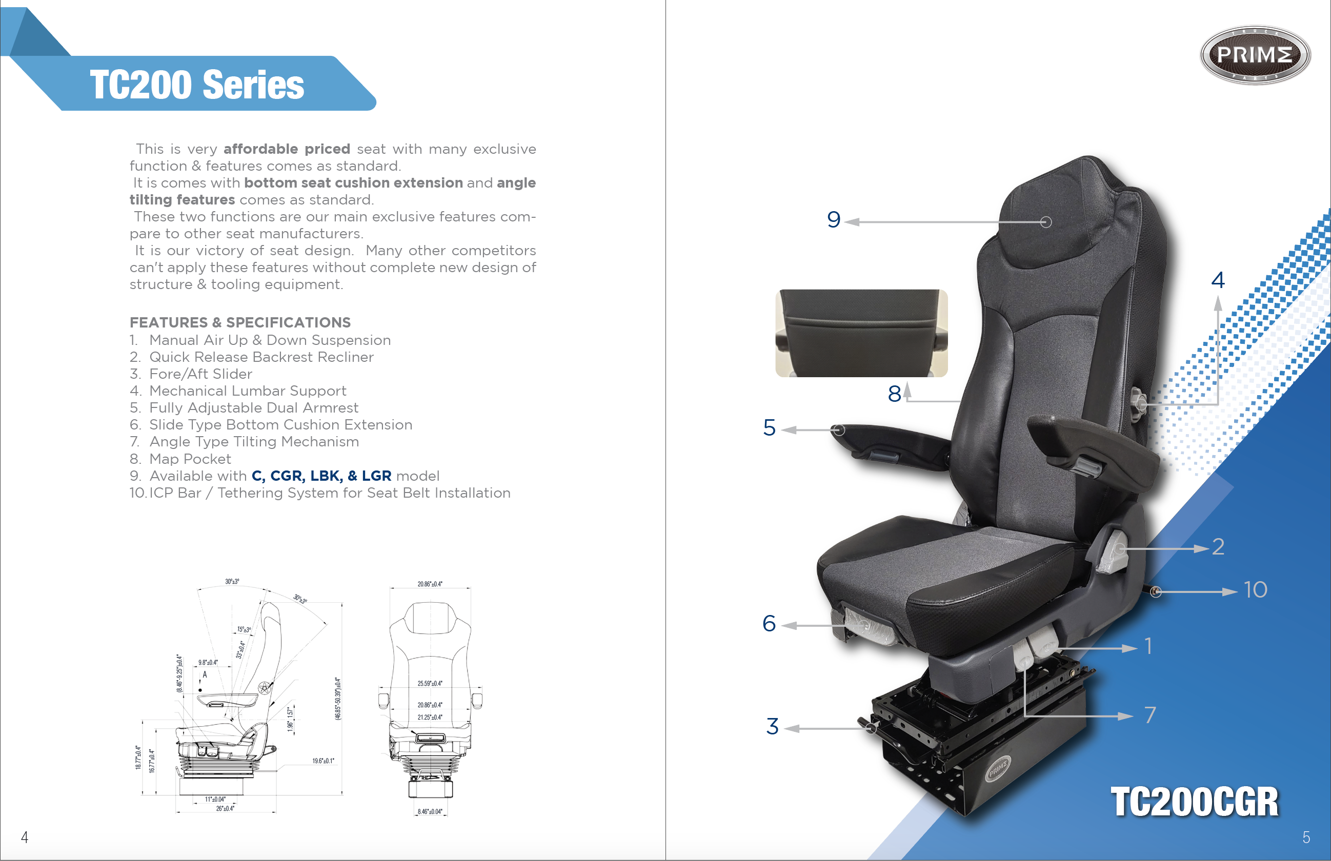 Prime TC200 Series Air Ride SEATS by Prime Seating