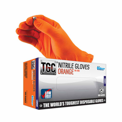 TGC Orange Hi-Vis Nitrile Disposable Gloves - Large