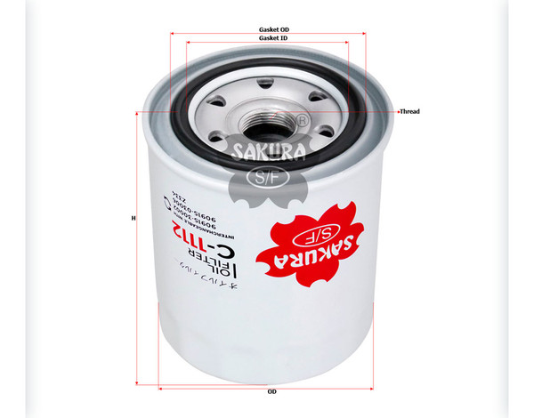 Sakura Spin-on Oil Filter C-1112 Equivalent to Toyota 90915