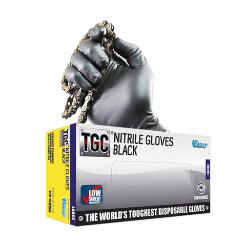 TGC Black Nitrile Disposable Gloves Large