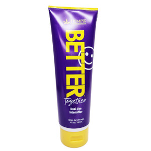 Some things just go better together and probably always will. Hempz Better Together Dual Use Intensifier provides beautiful color plus it’s Silicone free and can be used to UV, Spray Tan and Red Light Therapy. Spending time together is easy with 100% Pure Natural hemp Seed Oil for happy, hydrated skin. A delightful blend of Mangosteen, Sage and Ginseng Extract helps the appearance of skins vitality and radiance while Yarrow Extract helps smooth for a more youthful looking glow. Last but not least, Violet and Plum Extract to help counteract any orange tones and our Tattoo ColorShield Technology. It’s a match made in heaven.

Features & Benefits:
Dark tanning Intensifiers including Tyrosine help enhance your tan for darker, longer lasting results.
100% Pure Natural Hemp Seed Oil moisturizes, hydrates and conditions skin leaving it feeling exceptionally soft, smooth and supple.
Mangosteen, Sage and Ginseng Extract help skin appear smoother and more hydrated for a glowing radiant complexion.
Yarrow can help minimize the onset of aging skin.
Tattoo ColorShield Technology™ combines essential Minerals, Aloe Vera and Algae to help maintain the color and vibrancy of tattoos.
THC Free
Additional Selling Points:
Aloe Vera
Vitamins A, C and E 
Paraben Free
Skin Nourishing Oil & Extracts 
Odor Shield Technology
Fragrance: Beach Party
