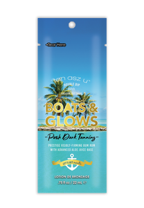 (NEW) Boats & Glows™
Posh Dark Tanning Lotion
Prestige Visibly-Firming Bum Rum with Advanced Aloe Juice Base
Indoor/Outdoor Double Dip Formula
 
Glow like you own the yacht with Boats & Glows, the posh dark tanning *bum rum* made for smooth sails and even smoother skin. This luxe, booty-loving lotion delivers deep island color and elite skin-firming, leaving your cheeks (and everything else) sun-kissed, supple, and ready to flaunt. 
• Posh Double Dip formula with Aloe Base gets your skin DARK
• Prestige ultra-firming formula with Peptides, Ceramides, Hyaluronic Acid, Guaraná extract & Cupuacu Butter is EVERYTHING perfect skin needs
• TAU’s Inktuition Tigergrass Tattoo Complex enhances your ink’s vibrancy 
Fragrance: Salted Cream Sandlewood
