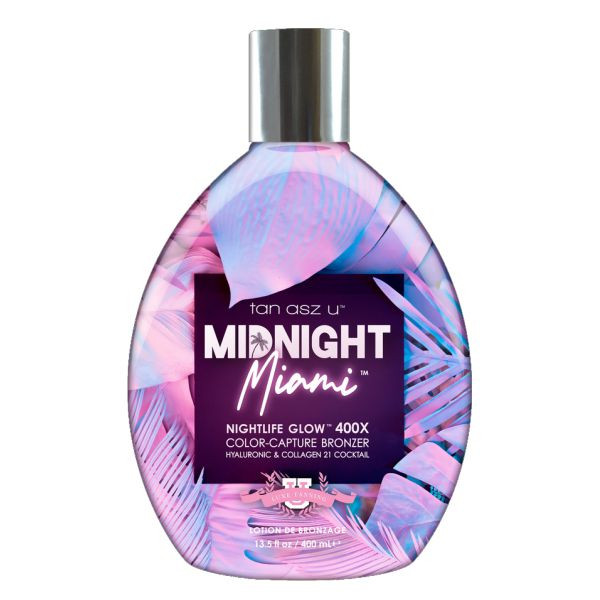 Nightlife Glow 400X
Color-Capture Bronzer
with Hyaluronic & Ceramide Cocktail

Vibrant vibes and sultry nightlife inspired a lotion so dark; it compels us to live freely & boldly in the moment.Miami comes alive after midnight, and that energy and sexiness is mirrored in a darkness and radiance that can’t be ignored. Beauty, confidence, exhilaration- it’s time for the best you to shine.

• Nightlife Glow 400X Color-Capture Bronzers give skin bold color that accentuates depth & highlights

• A Hyaluronic & Ceramide cocktail helps give your skin absurd hydration and nourishment for an alluring radiance

• An advanced Inktuition™ formula helps your favorite tattoos shine bright & beautiful

• Midnight Miami’s formula with Caffeine infuses skin with energy & visible firming so you and your tan look revitalized all day long

Fragrance: Miami Vice