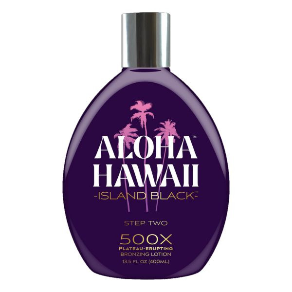 Aloha Hawaii – Island Black
$122.00

Step Two
500X
Plateau-Erupting Bronzing Lotion

Say Aloha to your darkest tan yet. Black sand beaches, crystal waters, and perfect skies inspire a tan so dark it can only be described as “Island Black”. Waves upon waves of color erupt with an exotic glow as Hawaii’s best secrets bestow your skin and senses with the color, softness, and smells of paradise.

• Plateau-Erupting 500X bronzing goes beyond your darkest colorfor a truly “island black”

• This advanced formula includes Copper Peptides, Hyaluronic Acid, and a potentCeramide while infusing skin with the perfect glow and feel

• A lush Hawaiian blend of tropical fruit, floral extracts, and carrot oil unveil their tanning secrets

• Our Polynesian Potion helps your tattoos express themselves in brightness & depth

Product Action: 500x Bronzer